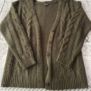 Wild Fable Olive Green Cable Knit Cardigan